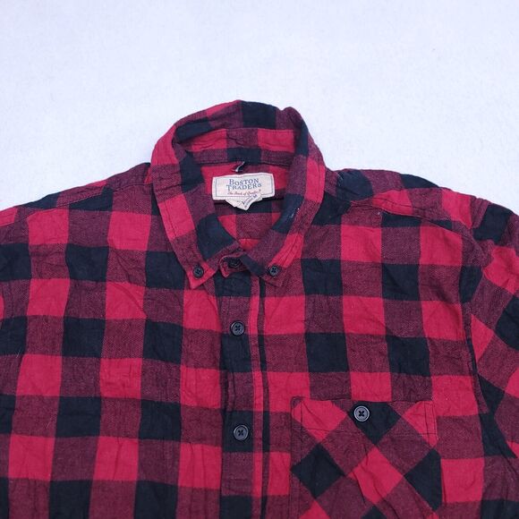 Boston Traders Buffalo Check Flannel Long Sleeve Button Up Shirt Mens Size M Red - Picture 1 of 10